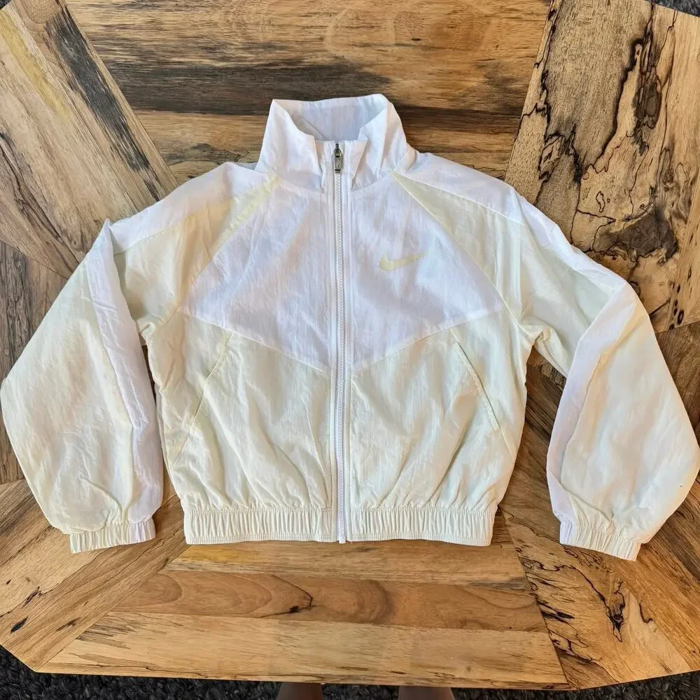 Nike Kids Crop Track Jacket Cream White Girls Youth Medium M FB1267-113